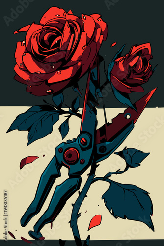 Bypass Pruning Shears Cutting Fresh Rose Stem