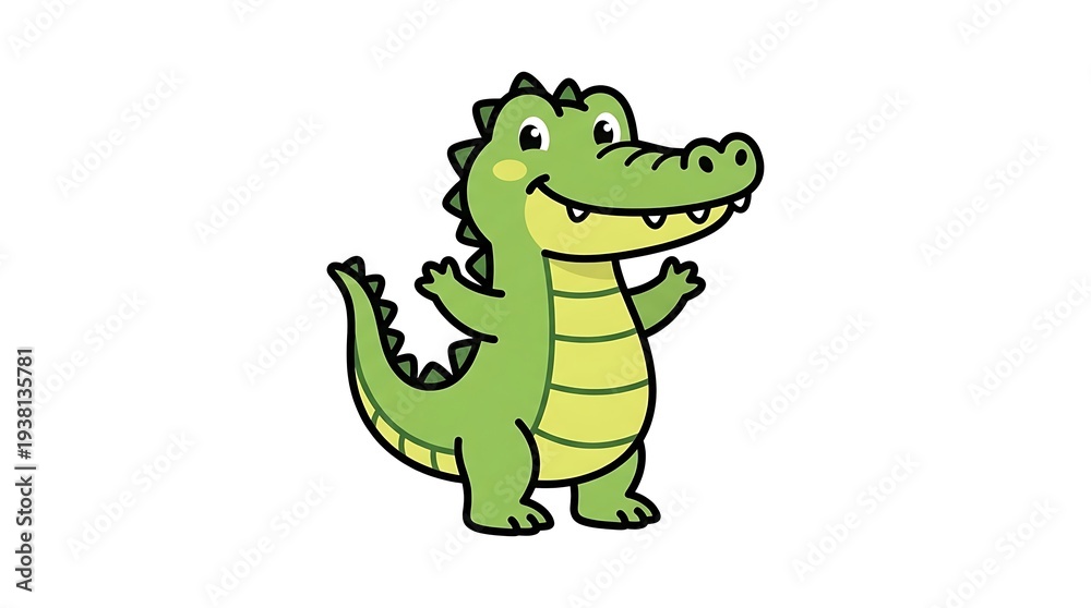 Fototapeta premium Cartoon Alligator Character Standing Isolated White Background.