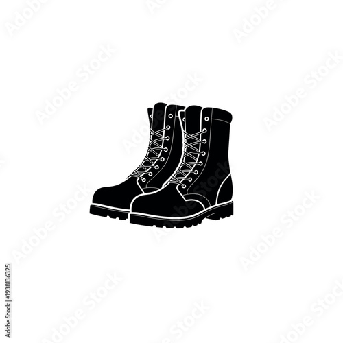Pair of Military Boots Black and White Illustration.