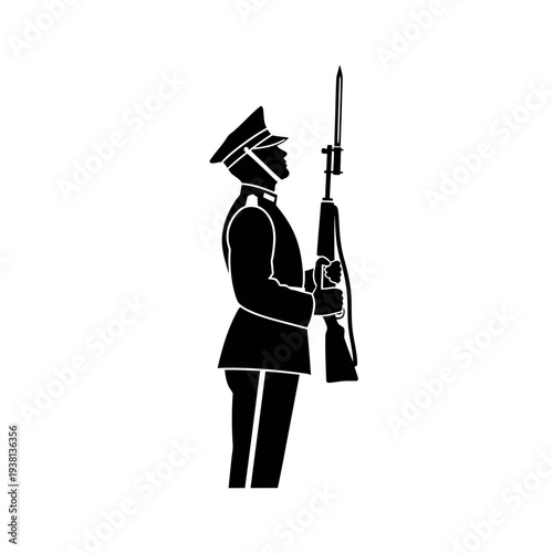 Silhouette of a soldier standing at attention with a rifle 1.