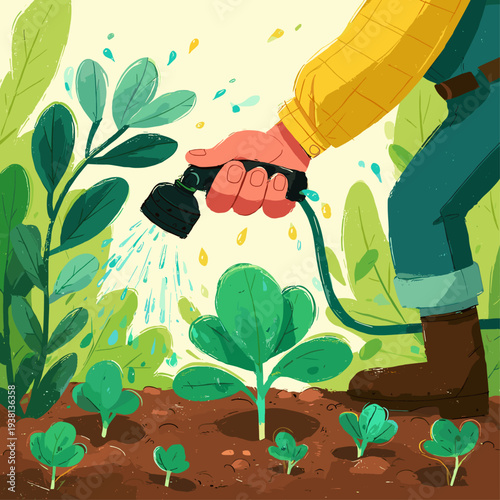 Gardener Installing Drip Irrigation Emitter