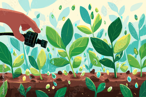 Gardener Installing Drip Irrigation Emitter