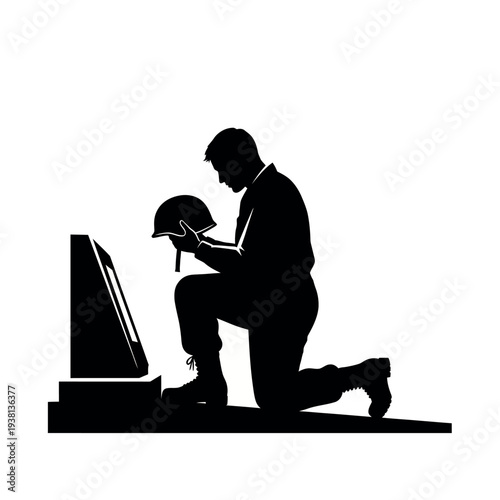 Soldier Kneeling at Memorial Silhouette 1.