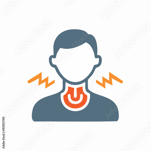 Illustration of a person experiencing throat pain symptoms, medical concept