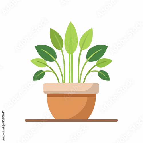 Cartoon illustration of a healthy houseplant in a decorative terracotta pot with green leaves