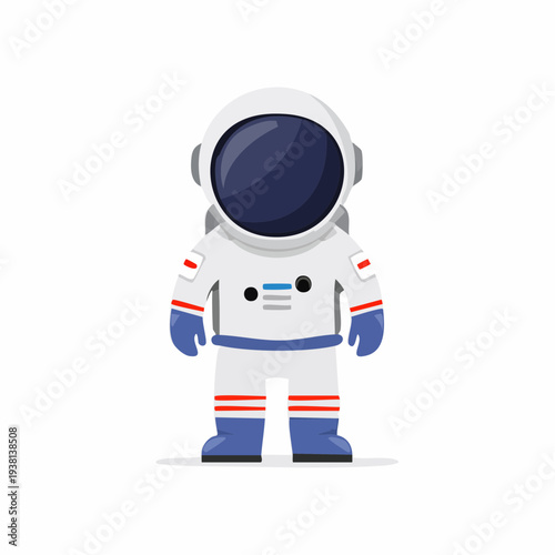 Cartoon astronaut in spacesuit standing upright ready for space exploration