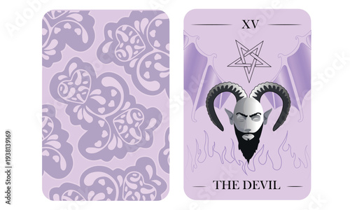 The Devil Tarot Card Vector Illustration – Major Arcana XV Mystical Purple Tarot Deck Design