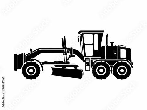 Motor Grader Heavy Equipment Silhouette Isolated on White Background