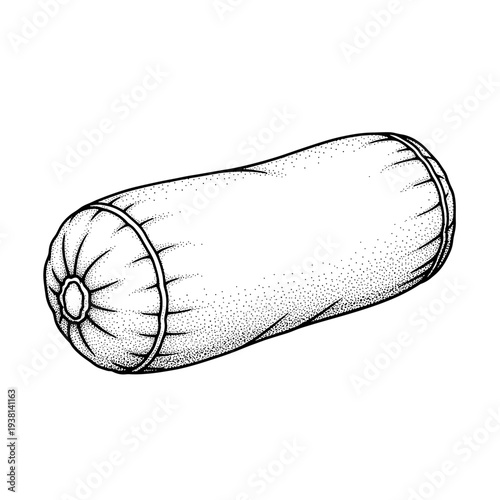 Illustration of a cotton bolster pillow isolated on a white background with detailed shading and texture