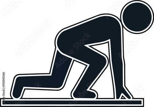 Stylized athlete figure crouches in starting blocks position, ready for the sprint race.