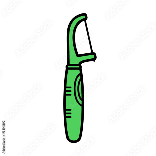 Green tooth flosser with ergonomic handle isolated on white background, featuring sleek design and curved shape for effective dental hygiene