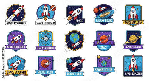Collection of Space Exploration Badges and Emblems.