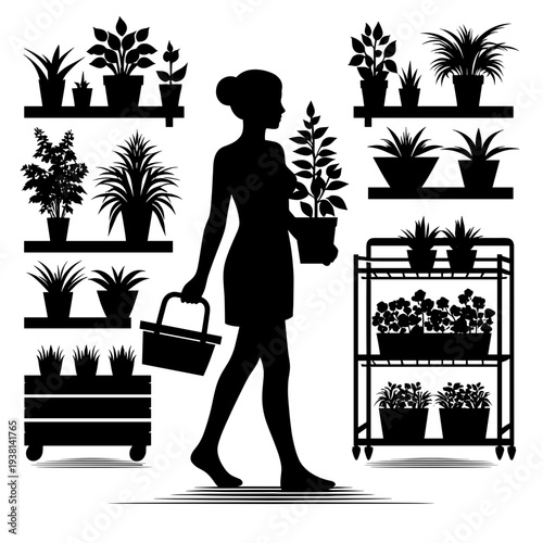 Woman selecting plants in nursery garden center
