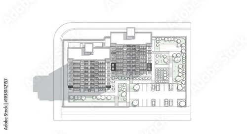 Architectural blueprint of a modern building complex.