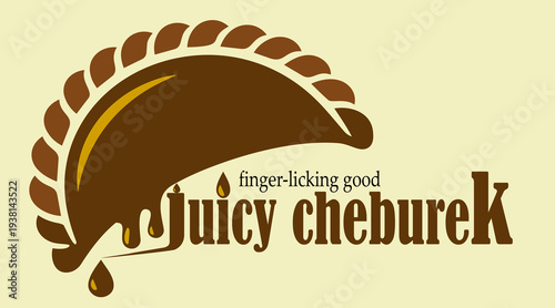 Vector logo design featuring juicy cheburek pastry representing street food restaurant fast food brand and traditional cuisine concept.