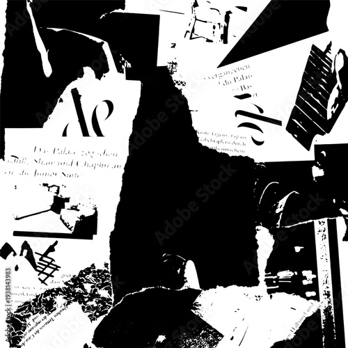 Artistic fashion week collage background. Basis graphics black and white universal use