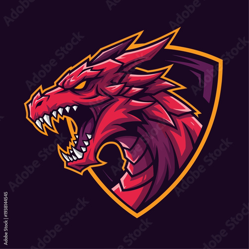 Red Dragon Head Shield Logo Design.