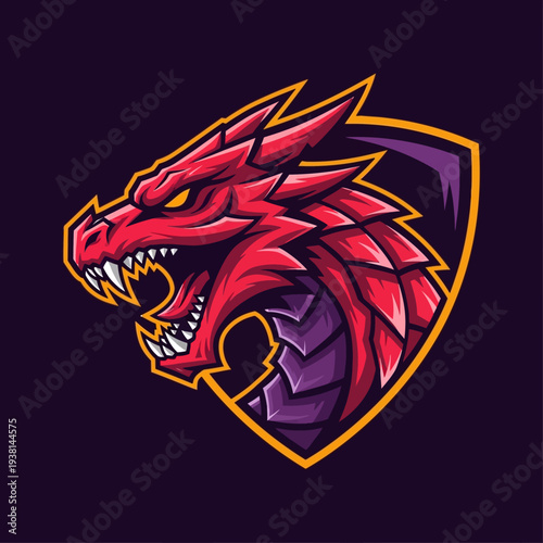 Red Dragon Head Logo Illustration Design.