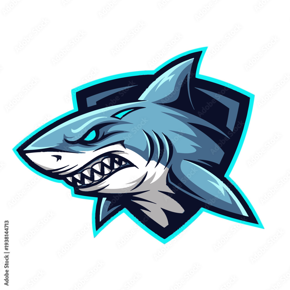 Naklejka premium Cartoon Shark Head with Open Mouth.