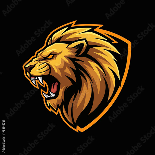 Golden Lion Head Logo Illustration Design.
