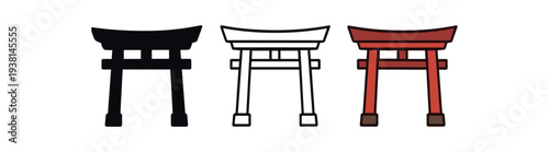 temple gate three torii or gate red and dark brown