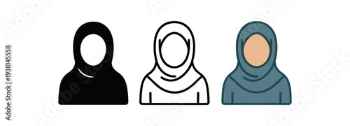 hijab woman three female bust simple hijab soft fabric tones