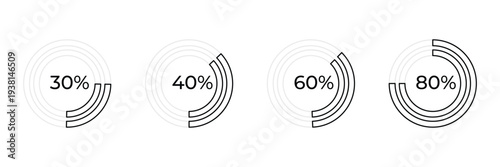 Outline circular progress indicators set for dashboard interface, statistics display, and infographic design.