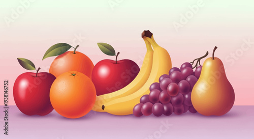 A vibrant assortment of colorful fruits arranged on a pastel background for a healthy lifestyle