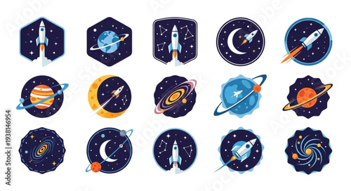 Collection of Space Themed Icons and Symbols.