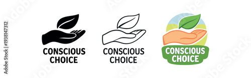 zero contain conscious choice badge with human hand and leaf