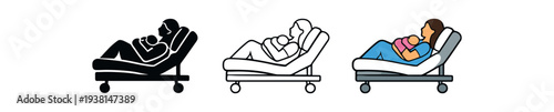mother resting after birth icon on light background. woman lying hospital bed recovering. postpartum rest symbol