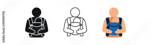 baby carrier wearing icon on light background. parent carrying newborn soft carrier. close contact symbol