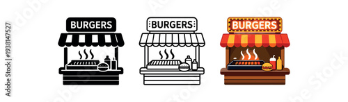 cozy street food street stand grill steam glowing signboard