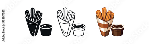 cozy street food churros cone cinnamon sugar cup of chocolate dipping