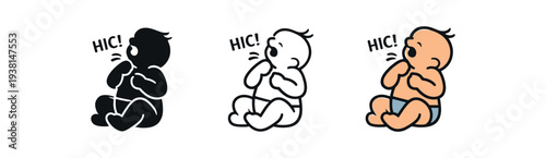 newborn hiccups icon on light background. baby with small hiccup motion. normal infant reaction symbol. body