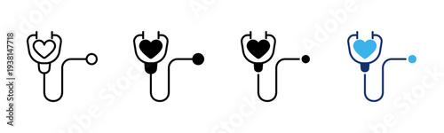 Stethoscope icon set multiple style collection