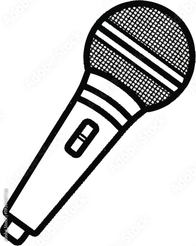 Illustration of a hand-drawn microphone for audio recording and broadcasting with a simple design on transparent background