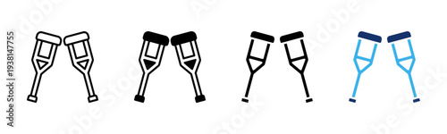 Crutches icon set multiple style collection