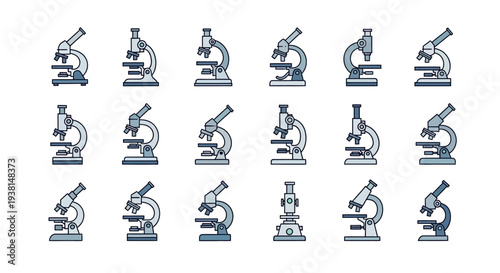 A schematic design collection of laboratory microscopes in various scientific perspectives
