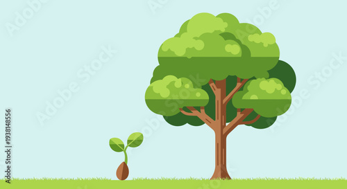 Mature tree and young sapling growing together in harmony.