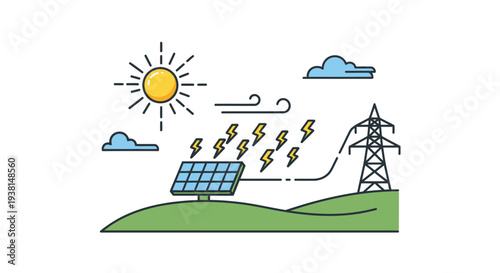 Solar Panel Generating Electricity from Sunlight.