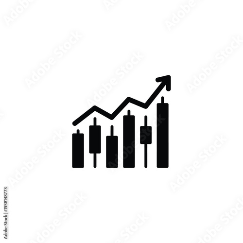 Financial growth graph with upward trending arrow and candlestick chart illustrating market success and investment analysis