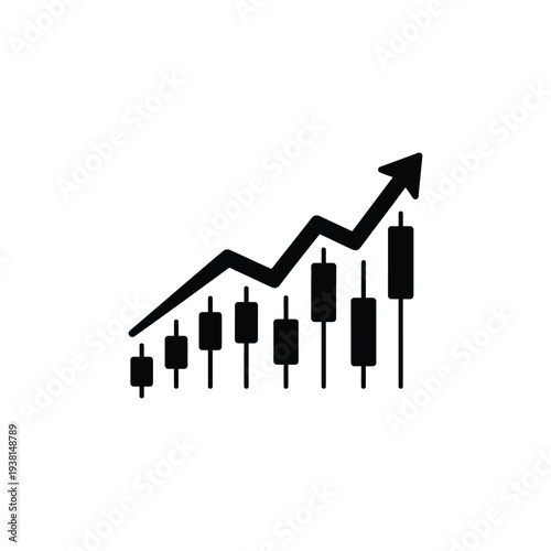 A simple black candlestick chart on a plain background showing an upward trend with increasing values over time from a straightforward perspective