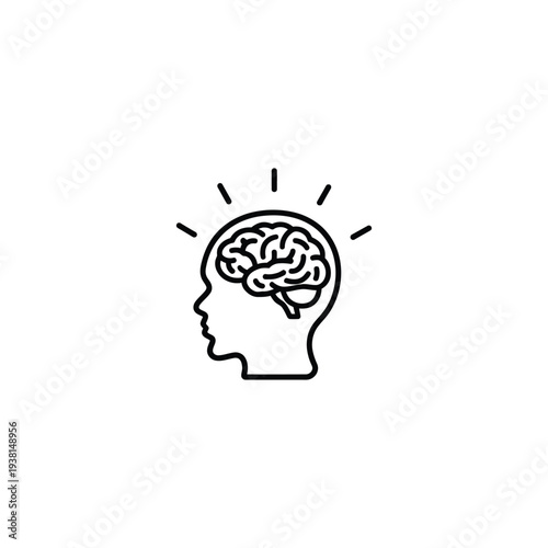 A human head with a visible brain, symbolizing thought and cognition, illustrated in a simple graphic style.