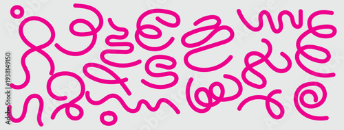 Minimalist squiggle-style illustration in bold blue on a light gray background. Repeating playful loops form a visual rhythm with the word “Squiggle” anchored in bold black type.