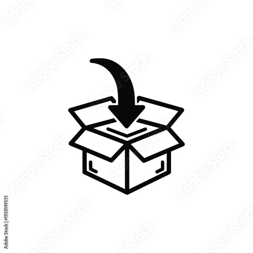 An open box with a downward arrow indicating delivery or contents being placed inside