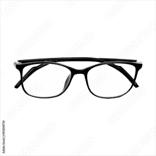 Halftone eyeglasses silhouette isolated on white background. Minimal dotted illustration of optical frame representing vision, eyesight correction, fashion accessory, and modern eyewear design.