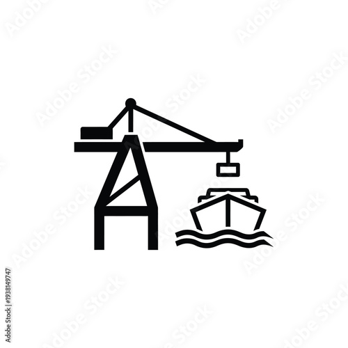 Crane Loading Cargo onto Ship in Busy Harbor from Elevated Viewpoint