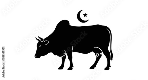Cow Silhouette with Crescent Moon and Star Symbol