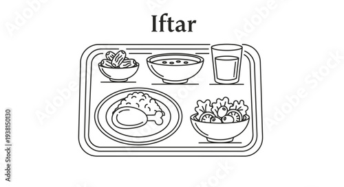 Iftar meal illustration on a tray